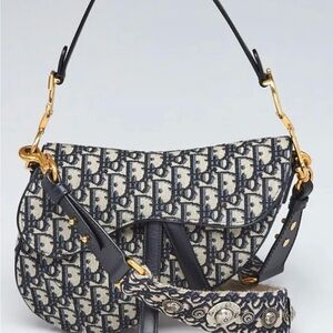 Dior Oblique Canvas Shoulder Bag in Navy and Gold